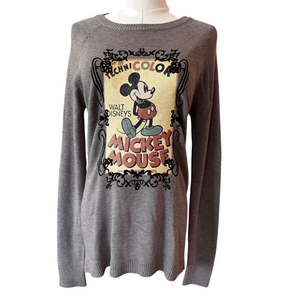 RARE Disney Vintage Mickey Mouse Technicolor Glitter Raised Tunic Sweater S